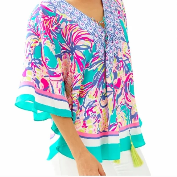 HTF Lilly Pulitzer Lettie Silk Caftan Small Safari Sighted Flowy Oversizedβ Med - Picture 16 of 16